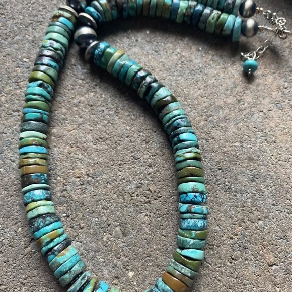 Sterling Silver Turquoise Heishi Bead Necklace. - Picture 10 of 12